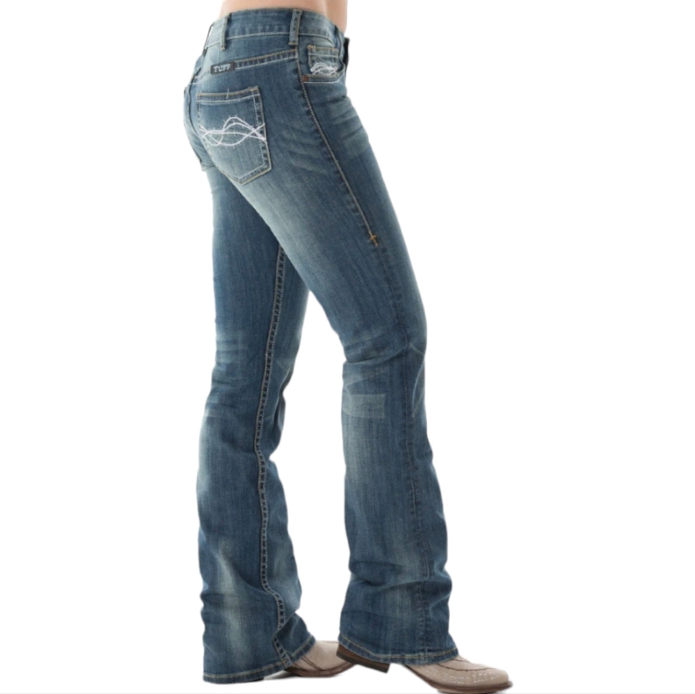 COWGIRL TUFF "Don't Fence Me In" bootcut rodeo & riding jeans sz 34x37L TALL